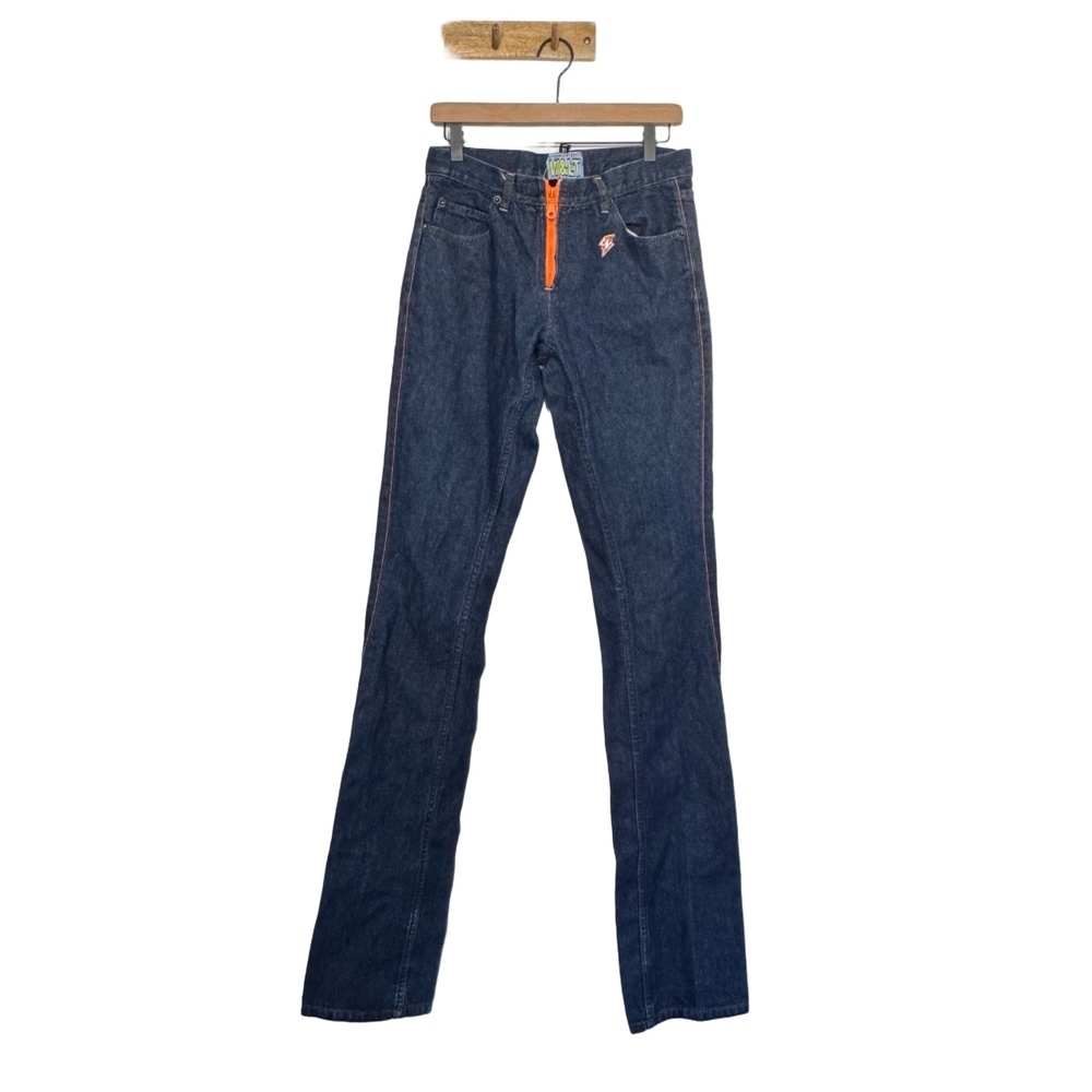 W&LT‎ Kiss The Future Vintage Jeans Orange Zipper Fly Blue Denim Straight Sz 31